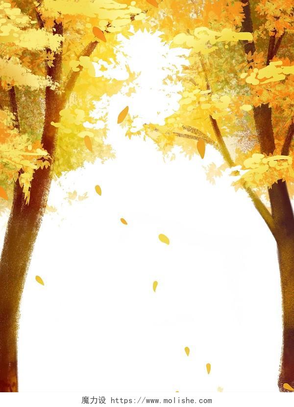 黄色秋天边框树叶叶子树枝大树树木PNG素材